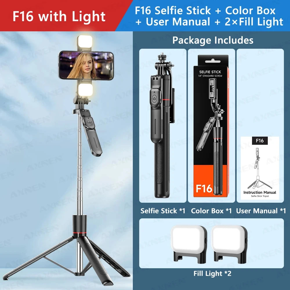 F16 Creator Tripod — 5.6ft Extending Pole, Bluetooth Remote &amp; 360° Rotation