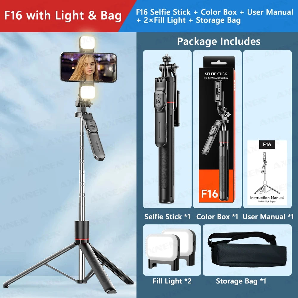 F16 Creator Tripod — 5.6ft Extending Pole, Bluetooth Remote &amp; 360° Rotation