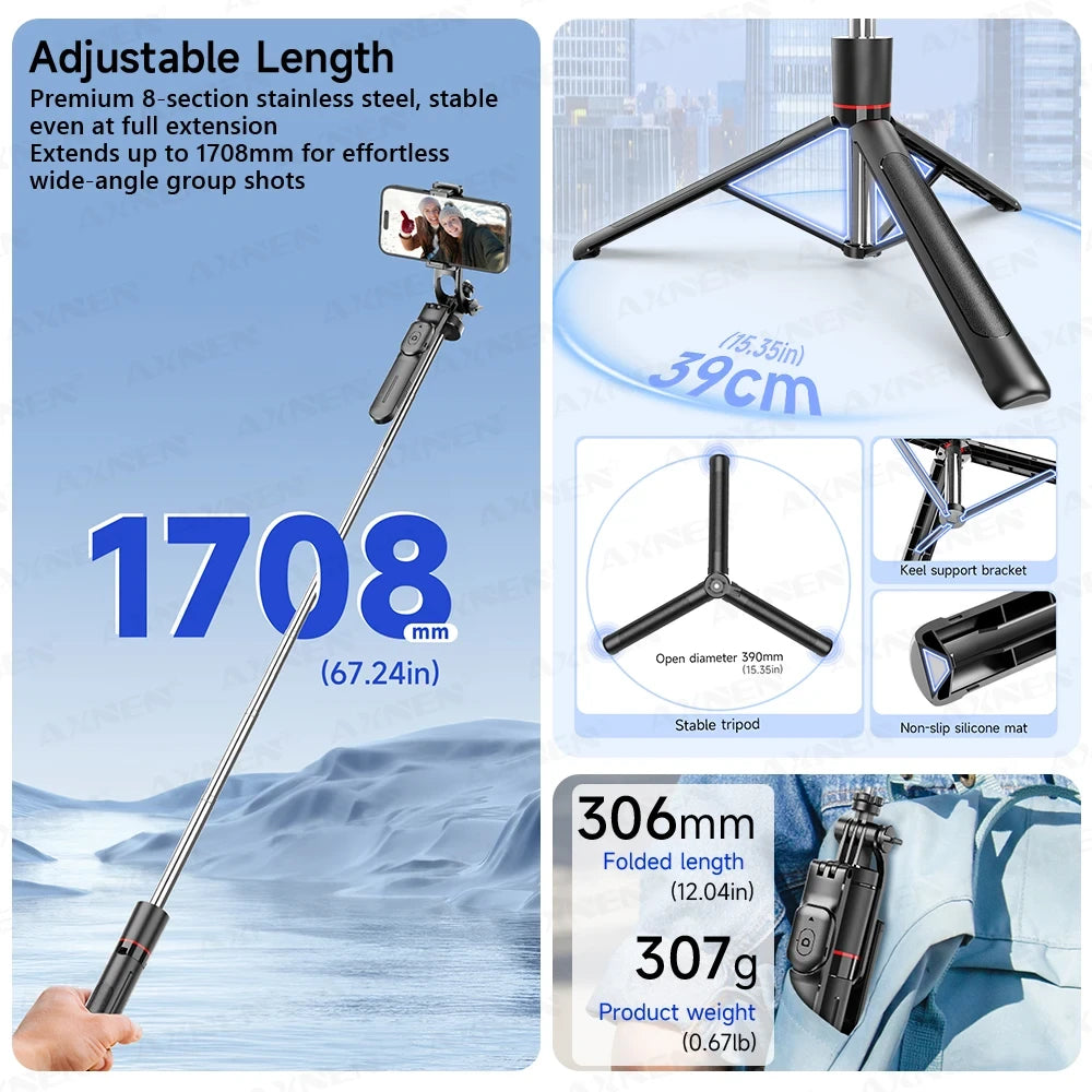 F16 Creator Tripod — 5.6ft Extending Pole, Bluetooth Remote &amp; 360° Rotation