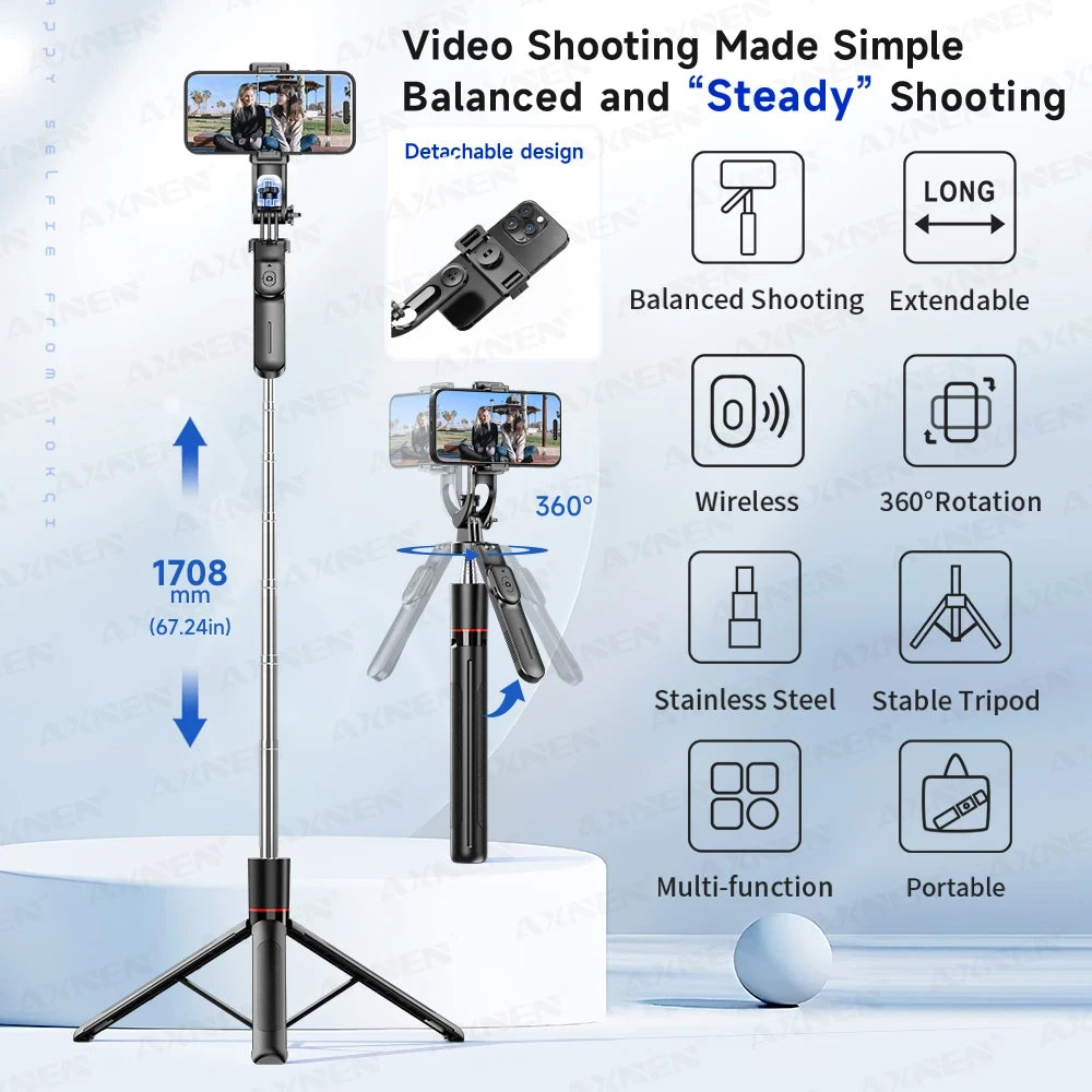 F16 Creator Tripod — 5.6ft Extending Pole, Bluetooth Remote &amp; 360° Rotation