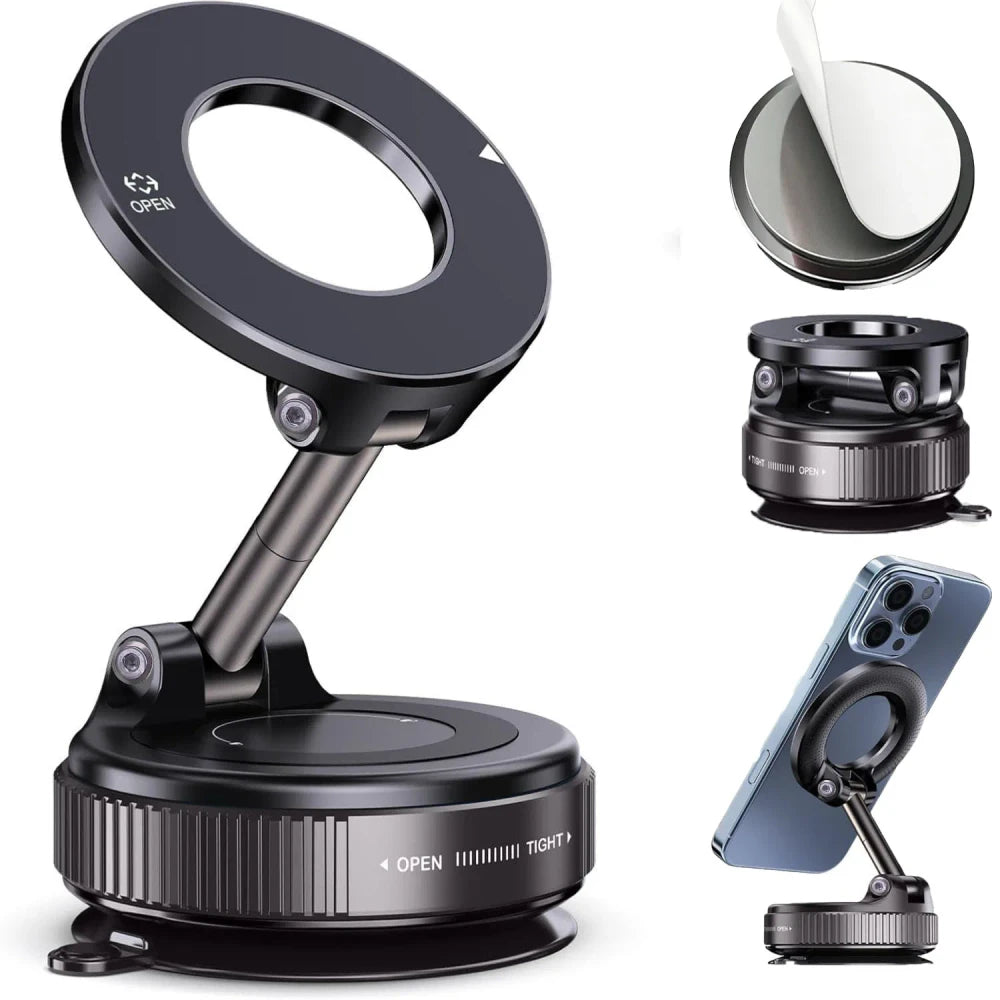 MagSafe Car Mount — Foldable Suction Cup Phone Holder, 360° Adjustable