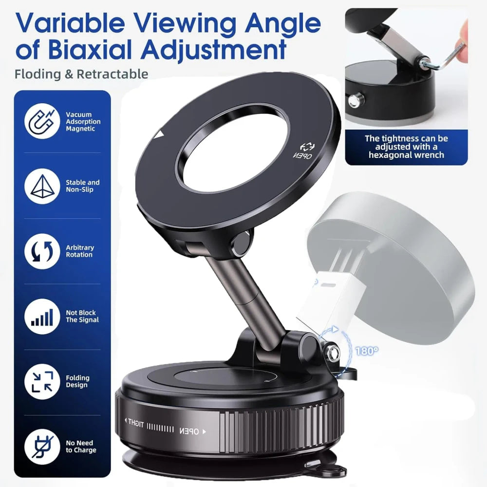 MagSafe Car Mount — Foldable Suction Cup Phone Holder, 360° Adjustable