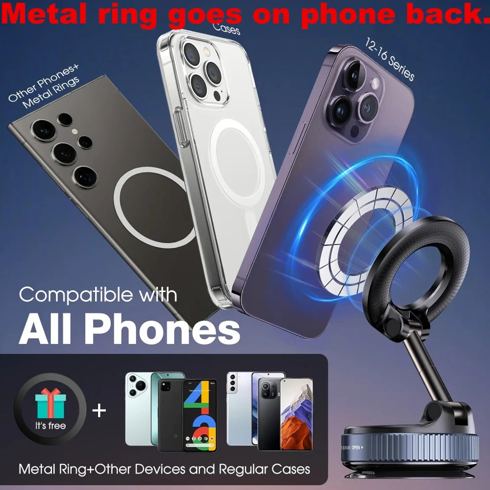 MagSafe Car Mount — Foldable Suction Cup Phone Holder, 360° Adjustable