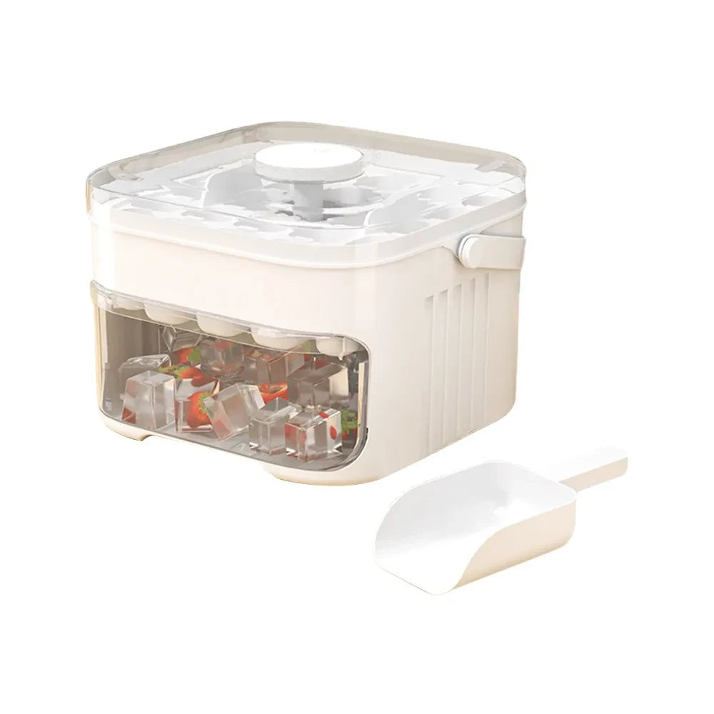 50-Cube Ice Maker Tray — Easy Press, Double Layer with Storage Bin, BPA-Free