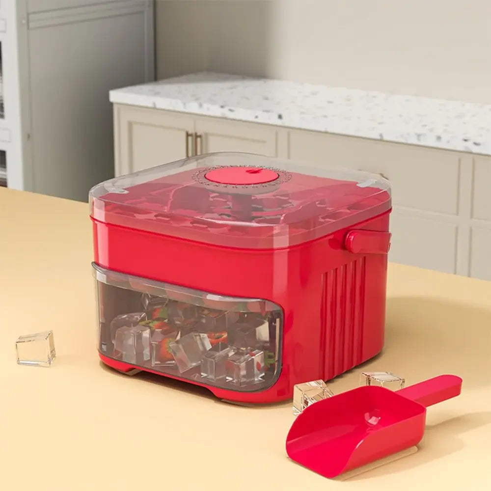 50-Cube Ice Maker Tray — Easy Press, Double Layer with Storage Bin, BPA-Free