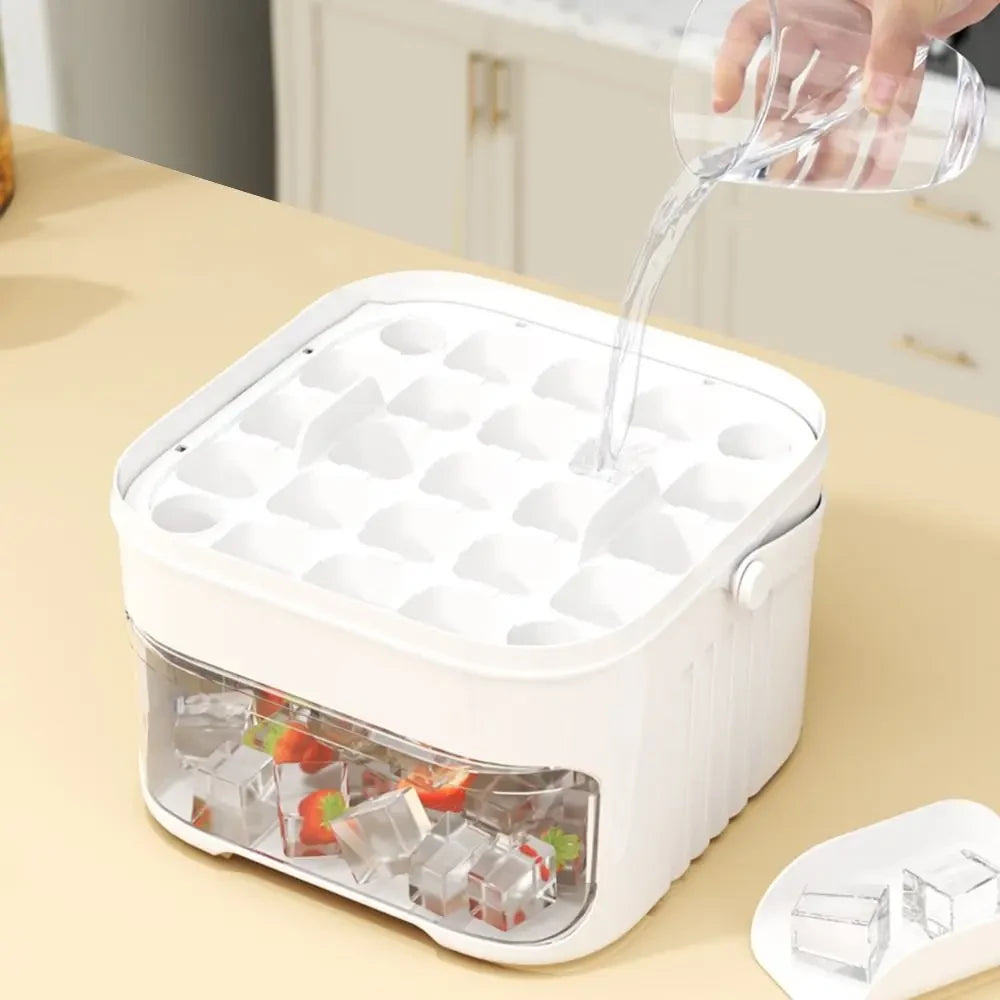 50-Cube Ice Maker Tray — Easy Press, Double Layer with Storage Bin, BPA-Free