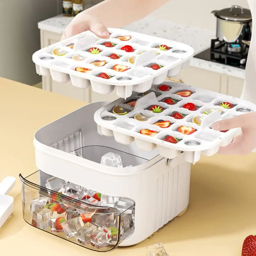 50-Cube Ice Maker Tray — Easy Press, Double Layer with Storage Bin, BPA-Free