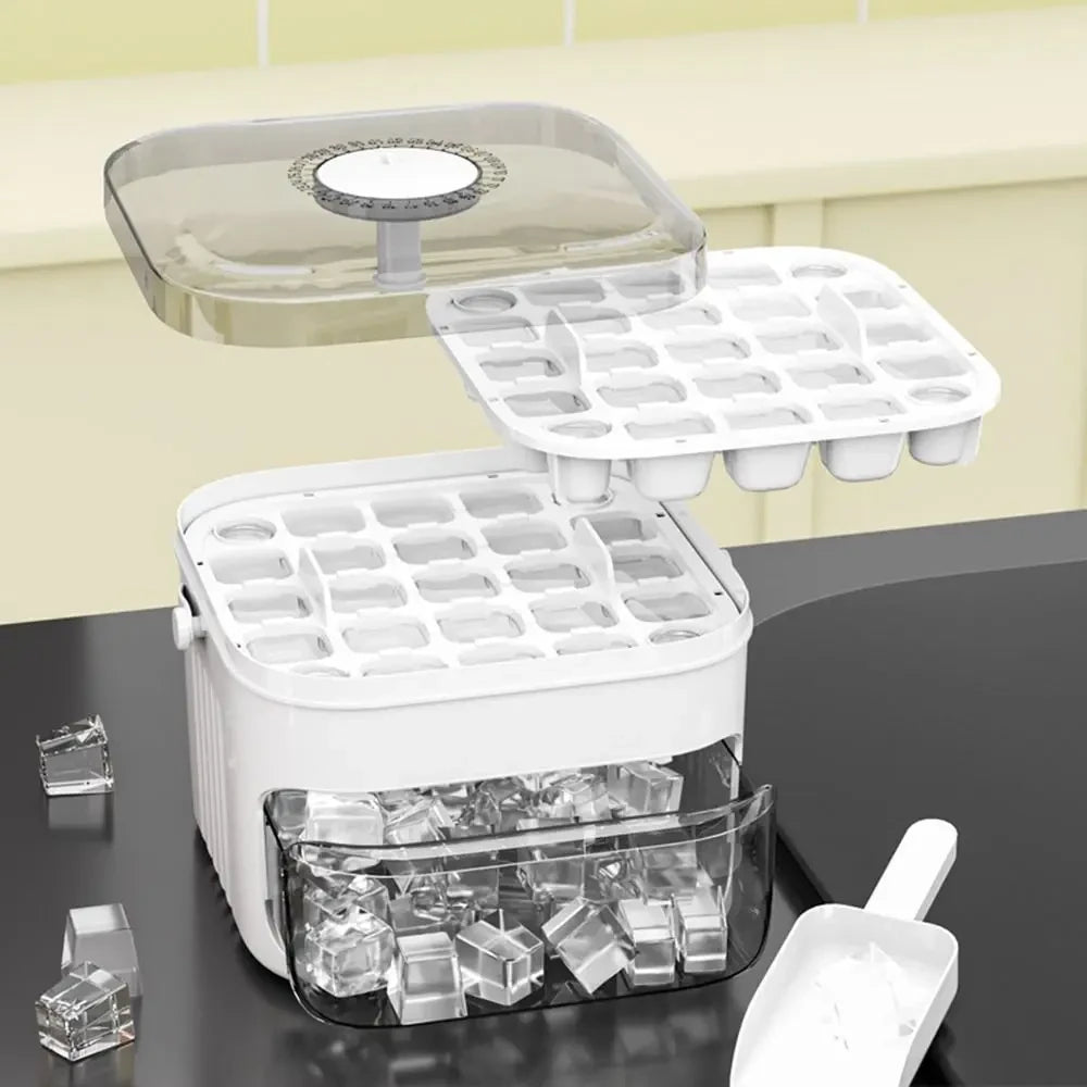 50-Cube Ice Maker Tray — Easy Press, Double Layer with Storage Bin, BPA-Free