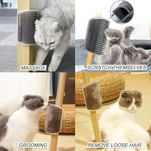 Cat Wall Scratcher &amp; Self-Grooming Comb — Corner Massage Brush, No Adhesive Damage