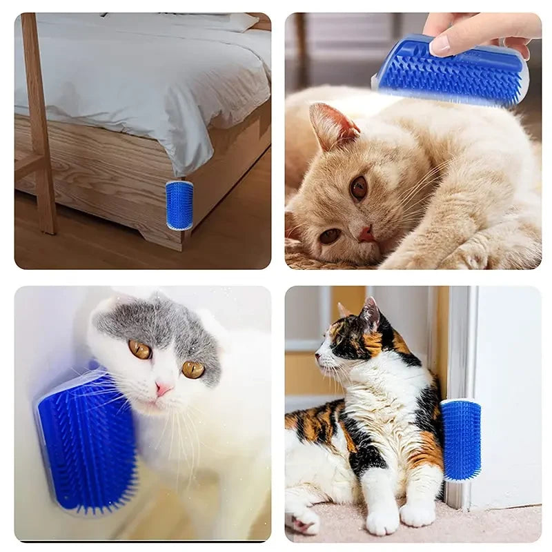 Cat Wall Scratcher &amp; Self-Grooming Comb — Corner Massage Brush, No Adhesive Damage