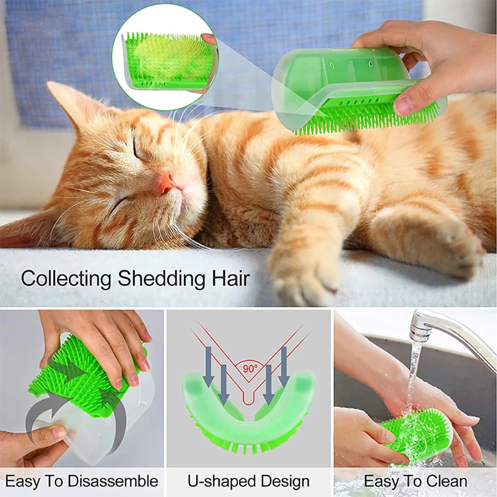 Cat Wall Scratcher &amp; Self-Grooming Comb — Corner Massage Brush, No Adhesive Damage